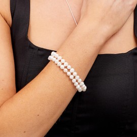 TreasureBay Handmade Womens 5-6mm Freshwater Pearl Bracelet | Two-Ros White Real Pearl Beaded Bracelet for Ladies and Girls -