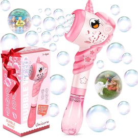 Unicorn Automatic Bubble Wand Solution for Toddler Kid Princess Toy Age 1 2 3 4 5 6 7 8 1yr Year Old Little Girl Gift Machine Outdoor Juegos Juguetes Burbujas Niñas Christmas Pink