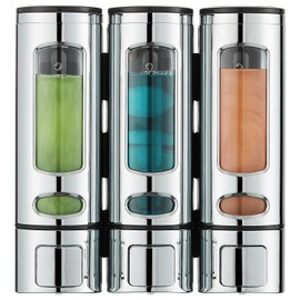 Shampoo and Conditioner Dispenser,Shower Shampoo Dispenser 3 Chamber No Drilled Shampoo Dispenser for Shower Wall Mounted Shower Dispenser Body Wash Dispenser for Bathroom Kitchen Hotel,Chrome