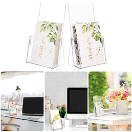 2pcs Acrylic Brochure Display Stands Transparent Pamphlet Holder for Magazines Menus Literature Compact Sturdy Easy to Install Office Storage