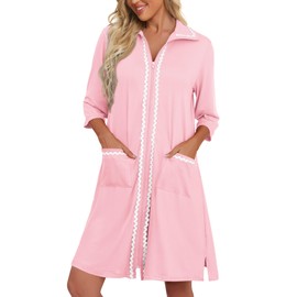 Ekouaer Women Zipper Robe Lightweight House Coat Zipper Front Short Bathrobes Soft Nightgown with Pockets