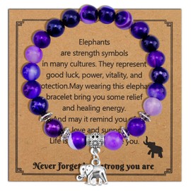 OEHEDOU OEHEDOU Elephant Gifts For Women Elephant Bracelet Inspirational Gifts For Women Uplifting Gift Get Well Soon Gift For Woman Natural Stone Bracelet For Mom Daughter Friends Sister Wife Purple