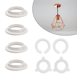 TRUEIN Pack of 8 Plastic Lampshade Ring E14 to E27, Lampshade Ring Converter, E14/E12 Lamp Ring Reducing Ring, Lampshade Ring Converter Adapter Ring White for Lamp Holders, Table Lamps