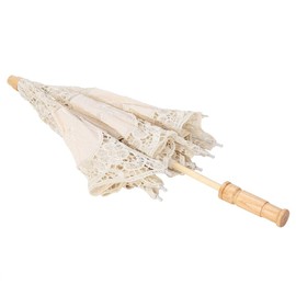 TOPINCN Embroidery Parasol Handmade Lace Flower Bride Umbrella Wedding Bride Photography Umbrella(L-Beige)