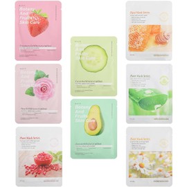 LIFKOME Mascarilla Facial Hidratante de Plantas para Mujeres Agua, 8 Piezas de Mascarillas Faciales de Fruta para Cuidado la Piel y Uso Seguro el Rostro