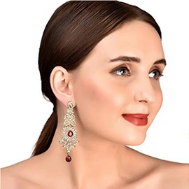 Touchstone Indian Bollywood Rhinestone/faux purple amethyst bridal designer jewelry earrings for women in antique gold tone