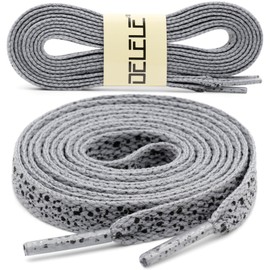 DELELE Print Flat Shoelaces for Sneakers: 55 inch Grey Black Athletic Shoe Laces 2 Pair
