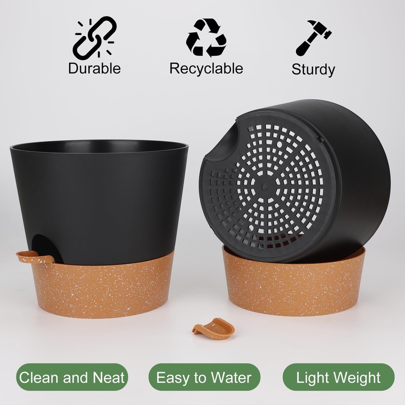 YNNICO 10-Inch Plant Pots, Self-Watering Planters with Drainage Holes &