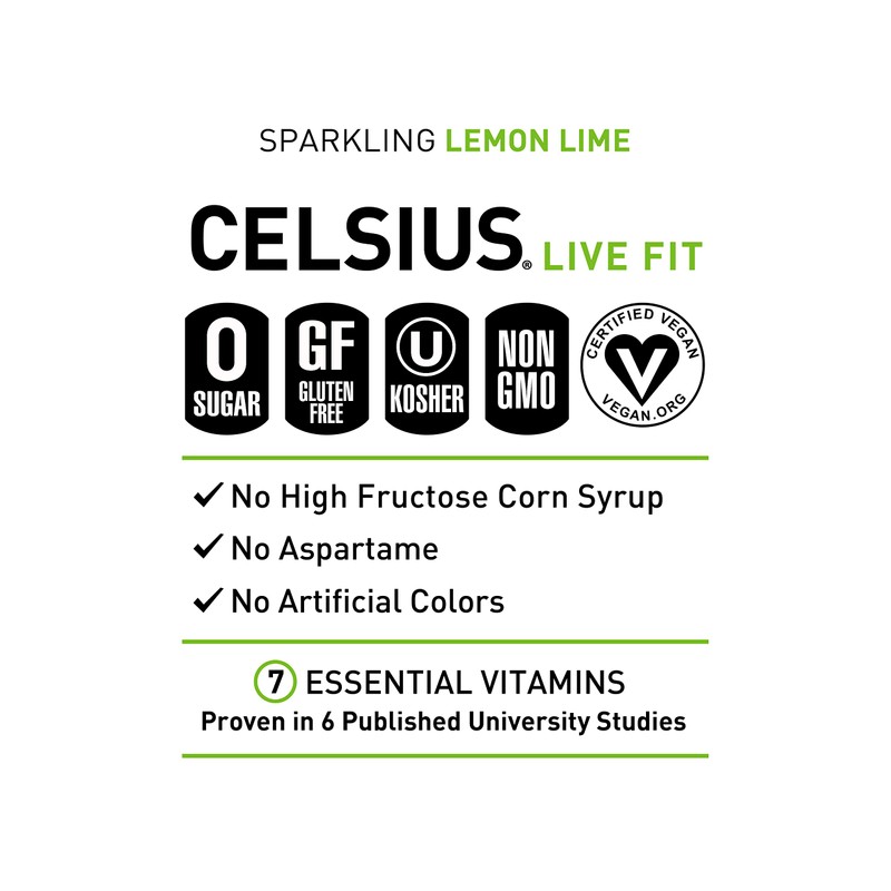 CELSIUS Sparkling Lemon Lime, Functional Essential Energy Drink, 12 Fl