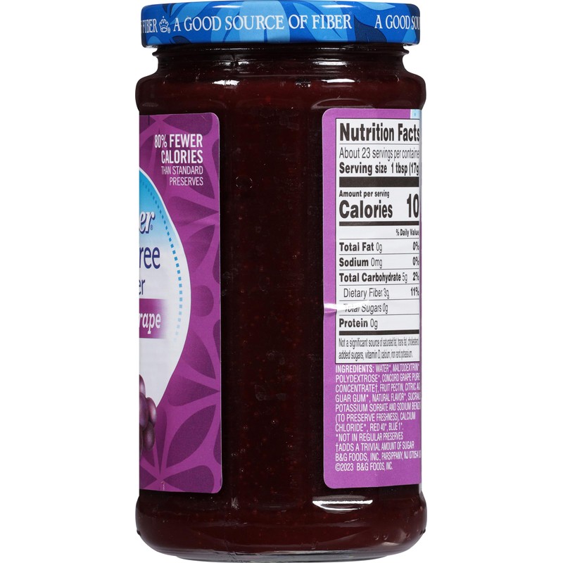 Polaner Sugar Free with Fiber, Grape Jam, 13.5 Ounce