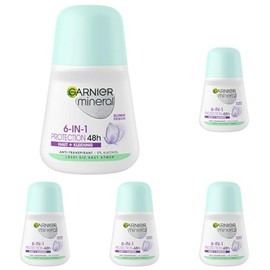 Garnier Roll-On Deo für Frauen, Deodorant mit frischem Duft und bis zu 48 Stunden Schutz vor Achselnässe und Körpergeruch, Mineral Protection 6in1 Anti-Transpirant, 1 x 50 ml (Packung mit 5)