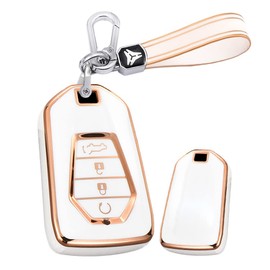 HIBEYO 4 Button TPU Key Fob Cover for Isuzu New MU-X X Series DMAX D-Max X-Terrain Pickup 2020 2021 2022 2023 Key Case Cover for Isuzu Car Accessories-TPU Keychain(White)