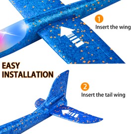 2 Pack LED Light Airplane,17.5" Large Throwing 2 Flight Mode Glider Plane,Flying Toy for Kids,Gifts for 3 4 5 6 7 8 9 Years Old Boy,Outdoor Sport Toys Birthday Party Favors Foam Airplane
