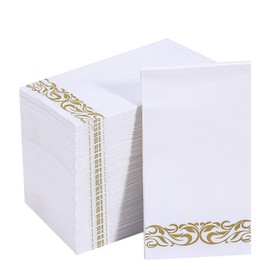 Vplus 200 Pack Paper Napkins Guest Towels Disposable Premium Quality 3-ply Dinner Napkins Disposable Soft, Absorbent, Perfect for Kitchen, Wedding, Parties, Dinners or Events (Gold)