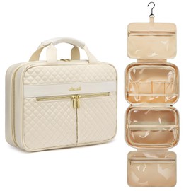 LOVEVOOK Toiletry Bag for Women, Large Toiletries Makeup Bags with Hook, Hanging Travel Wash Bag, Waterproof Cosmetic Organizer Ladies for Full Sized Container Vacation Essentials, Beige