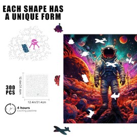 Wooden Jigsaw Puzzles for Adults - 300 Piece Challenging Astronaut Space Planet Design Puzzles, Ideal Christmas Alien Puzzle Birthday Gifts for Adults, Grandkids Friends Family