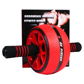AB Wheel Roller, Exercise Abdominal Wheel Fitness for Gym & Home, Work-out Strength-Training Equipment with Knee Pad, 12"W, Red