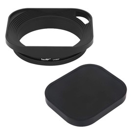 Haoge LH-B55P 55mm Square Metal Screw-in Lens Hood Hollow Out Designed with Metal Cap for Leica Rangefinder Camera with 55mm E55 Filter Thread Lens Black