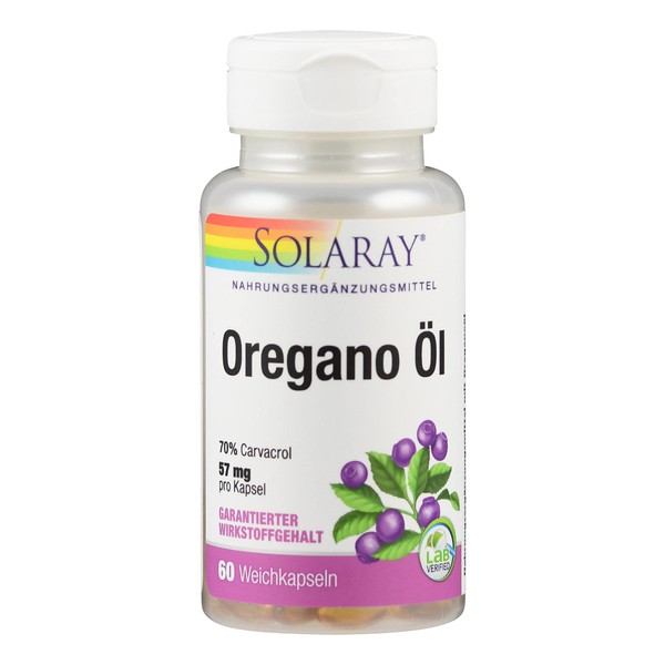 Solaray Oregano Oil 57mg | 70% Carvacrol - 40mg | 60 Capsules | Laboratory Tested | Dietary Supplement with Oregano Oil | High Carvacrol Content | From Wild Growth Harvest | Antique Herb from Folk
