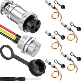 DAOKAI GX16 Aviation Connector 3Pins Plug and Socket Wire Cable Connector,Panel Metal Connector Plug 0.63"(16mm) Thread Male Female Plug Socket with Waterproof Caps-6set
