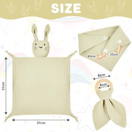 Vicloon Comforter, Bib Baby and Baby Wooden Rings, Pack of 3 Baby Gift Set for Birth, Double Layer Tulle Made of 100% Organic Cotton, Baby Gift for Birth Boy & Girl, Beige