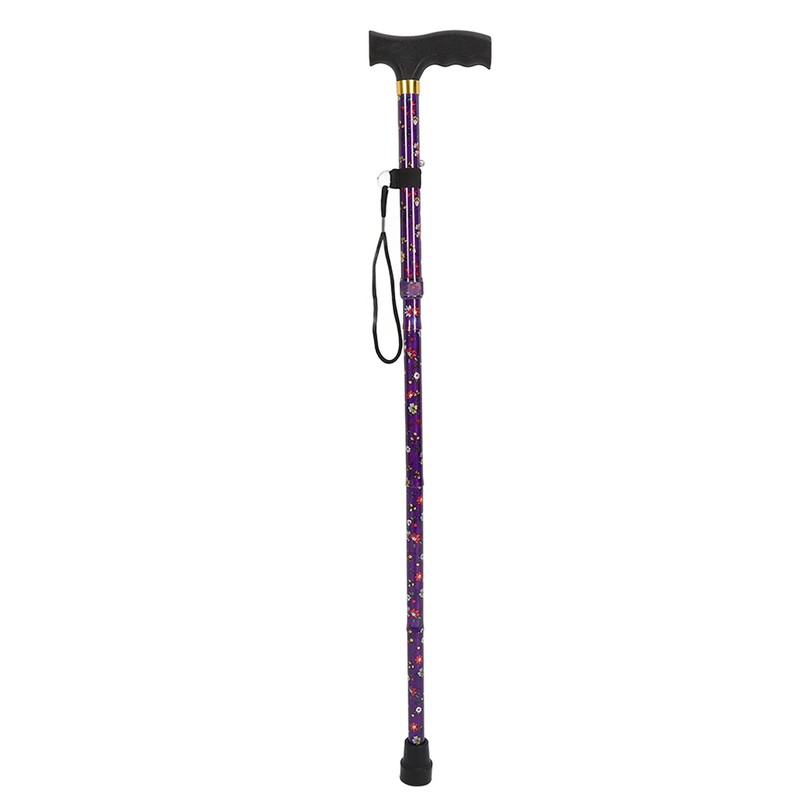 Folding Walking Cane T Handle Adjustable Height Print Folding Cane