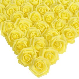 Rosas de espuma, 200 cabezas de flores de rosas artificiales de 1.95 pulgadas, para manualidades, centros de mesa de boda, arreglos para decoración del hogar (amarillo)