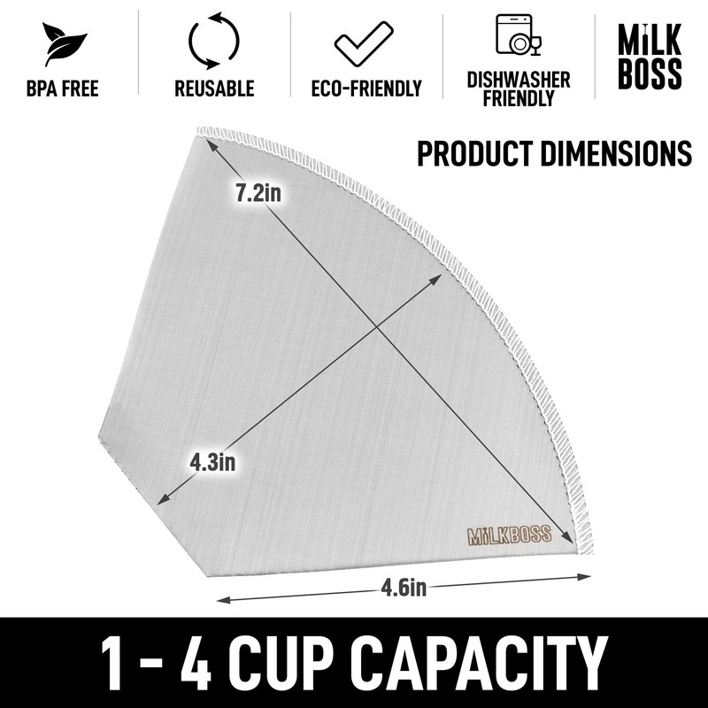 Milk Boss Pour Over Coffee Filter - Permanent Paperless Stainless