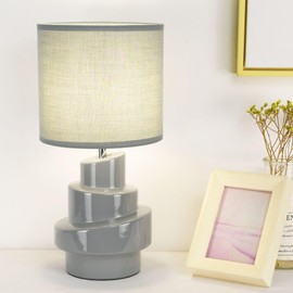 Lampwell Circo Small Table Lamp for Living Room as Bedside Table Lamp for Bedroom,Modern Ceramic Table Lamp,Kids Table Lamp,Night Table Lamp,Φ7.09×H13.78IN,Bulb Excluded,GreyTable Lamp