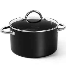 MICHELANGELO Stock Pot with Lid, Nonstick Cooking Pot, 6 Quart Soup Pot with Lid, Non Stick Pot with Stainless Steel Handle, Induction Compatible, Black