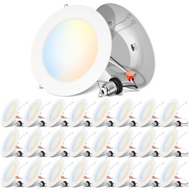 ANWIO Recessed Lights 6 Inch 5CCT 2700/3000/4000/5000/6000K, Modern Retrofit LED Recessed Lighting 10W(120W Equivalent) CRI 80+ Dimmable Can Lights E26 Medium Base Ceiling Light IC Rated & ETL 24 Pack