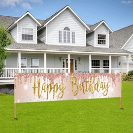 1st 10th 20th 30th 40th 50th 60th Birthday Party Yard Banner Decorations for Girl, 70 Year Old Rosegold Birthday Decorations, 70th 80th 100th Birthday Party Supplies Garden Decoration, 76 x 19.7 inch (300 x 50cm) Outdoor Indoor Backdrop