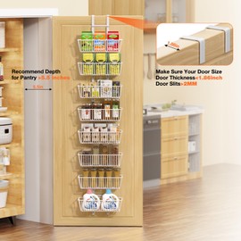 Hocookeper 8 Tier Over the Door Pantry Organizer, Over the Door Spice Rack with Adjustable Baskets, Metal Hanging Door Pantry Organizers and Storage for Kitchen Bathroom Bedroom, White