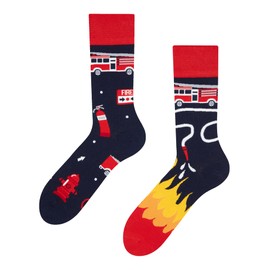 Dedoles Unisex Socks for Women, Men & Kids Cotton Funny Designs Football Bicycle Horses Plants Firefighter Gift Mismatched, Design: Hero Firefighter, Colour: Blue, Size: 9K-11.5K UK