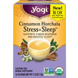 Yogi Tea Cinnamon Horchata Stress & Sleep - 16 Tea Bags per Pack (4 Packs) - Organic Sleep Tea - Supports a Restful Sleep - Includes Ashwagandha, Passionflower & Apple Cider Vinegar