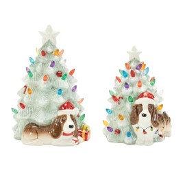 Melrose International Tree and Dog (Set of 2) 6" H, 8" H Ceramic