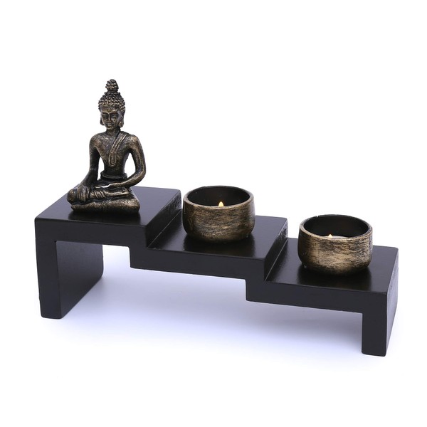 Flanacom Zen Garden with Buddha Figurine, Japanese Miniature Garden, Feng Shui Incense Holder, Esoteric Set with 3 Incense Sticks - Lucky Charm from Buddhism and Daoism