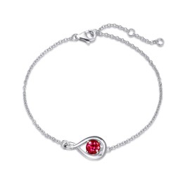 FANCIME Ruby Bracelet for Women 925 Sterling Silver Dainty Infinity Link July Birthstone Bracelets Red Fine Jewelry Birthday Anniversary Christmas Gifts for Her Mom, Chain Length 6.7+1.2 Inch
