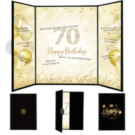 Thboxes 70Th Birthday Guest Book Alternative Sign, Black Gold, 18X12