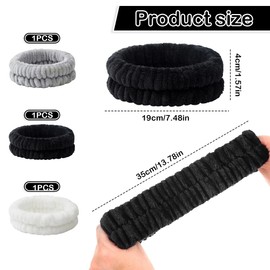 3-Pack Spa Headbands for Women,Ultra Soft Terry Cloth Hairbands for Facials, Skincare & Shower, Makeup & Washing Face Essentials (Black/White/Grey)