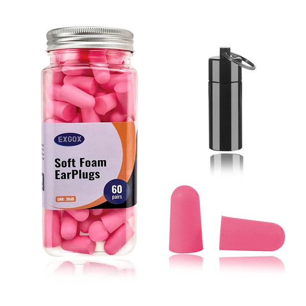 EXGOX Super Soft Foam Earplugs, 38 dB Highest SNR, 60 Pairs, One Size, Fits Virtually Any Wearer, Comfortable for Sleeping, Snoring, Learning, Travel, Concerts, Loud Noises