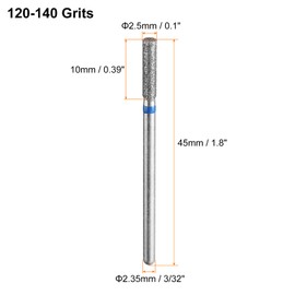 sourcing map 5pcs 120-140 Grits Diamond Grinding Bit 2.5mm Cylinder Head 2.35mm Shank 10mm Length Stone Sanding Drill Bits Rotary Tool for Ceramic Glass Nails Grinding Polishing
