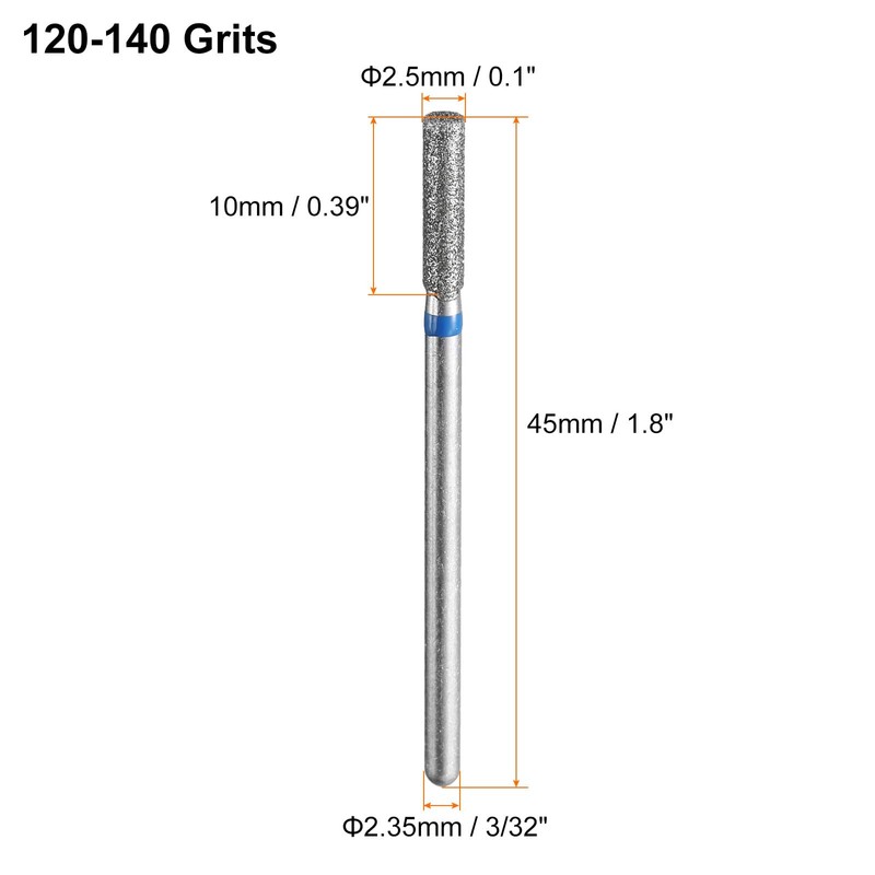 sourcing map 5pcs 120-140 Grits Diamond Grinding Bit 2.5mm Cylinder