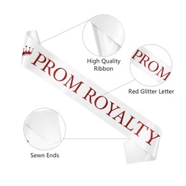 Ashaqshnglee Prom Royalty Sash Set of 6, Prom Royalty Sashes White and Red, School Dance Graduation Party School Party Accessories, Prom Sashes for Prom Court, High School Dance, Party, Costume, Event