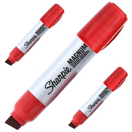 3 x Sharpie Magnum Permanent Markers with Extra Wide Chisel Tip, Suitable For Most Wet, Dry & Oily Surfaces, Red - Loose in Plain Packaging