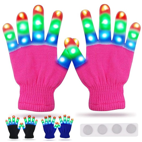 Viposoon Christmas Gifts for Kids, Led Gloves for Kids Gifts for 4 5 6 7 8 9 10 Year Old Girls, Fun Gifts for 5-14 Year Old Girls Birthday Gifts for 3-12 Year Old Girls - Pink