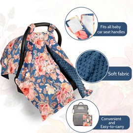 Carseat Cover Girls, Car Seat Cover Baby, Peekaboo Opening Minky Carseat Canopy for Infant, Warm & Cozy, Multiuse, Rose Flower