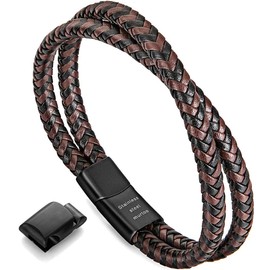 murtoo Mens Bracelet Leather Braided, Brown and Black Leather Bracelet for Men (Black-brown, 8.46")