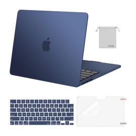 MOSISO Compatible with MacBook Air 15 inch Case M4 M3 M2 2026 2025 2024 2023 Release A3241 A3114 A2941 with Touch ID, Plastic Hard Shell Case&Keyboard Cover&Screen Film&Storage Bag, Haze Blue