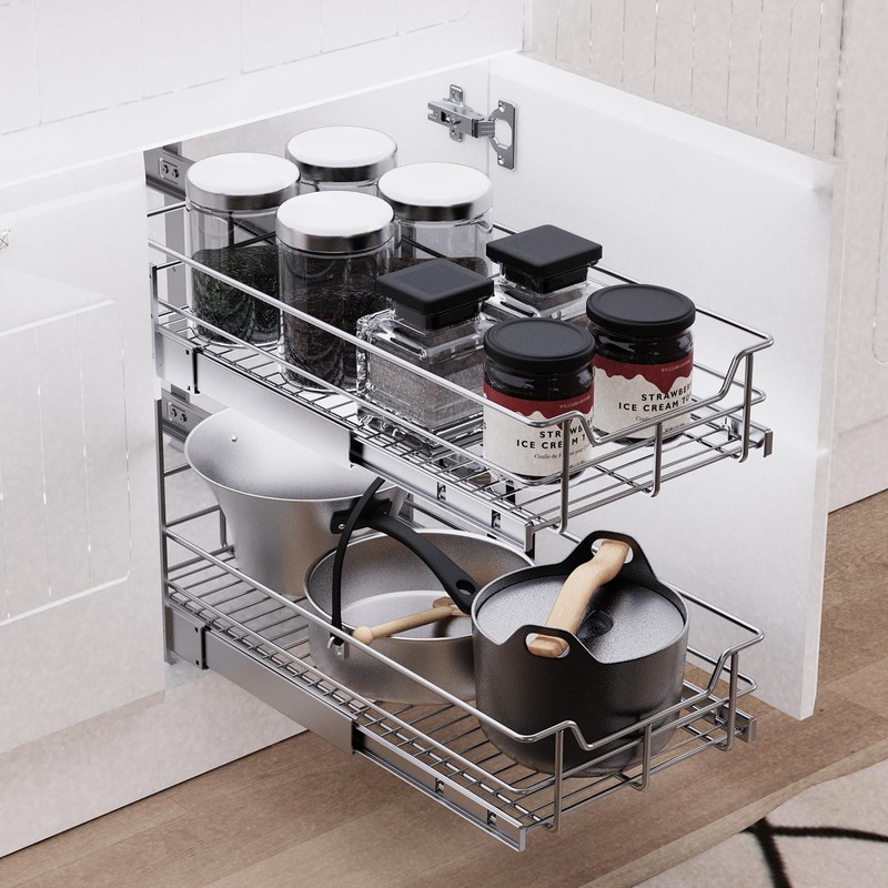 2 Tier Pull Out Cabinet Organizer 11" W X 22"